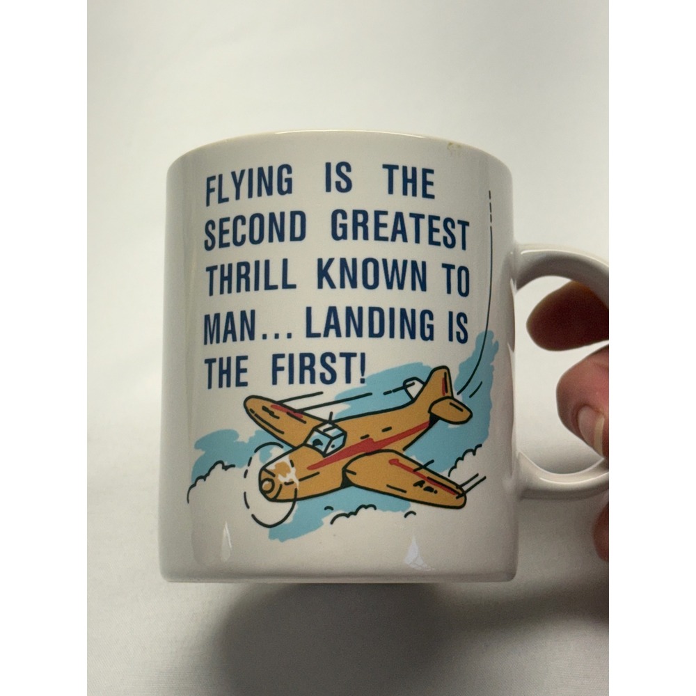 Vintage 1988 MSR Imports Aviation Pilot Humor Coffee Mug Flying Landing Thrill